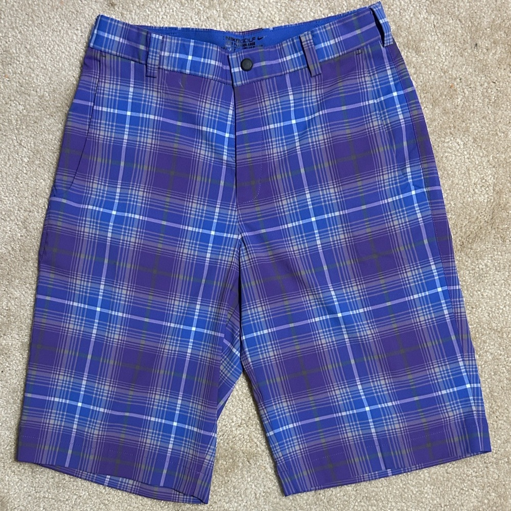 Nike Men’s Plaid Flat-Front Golf Shorts in Purple and Blue